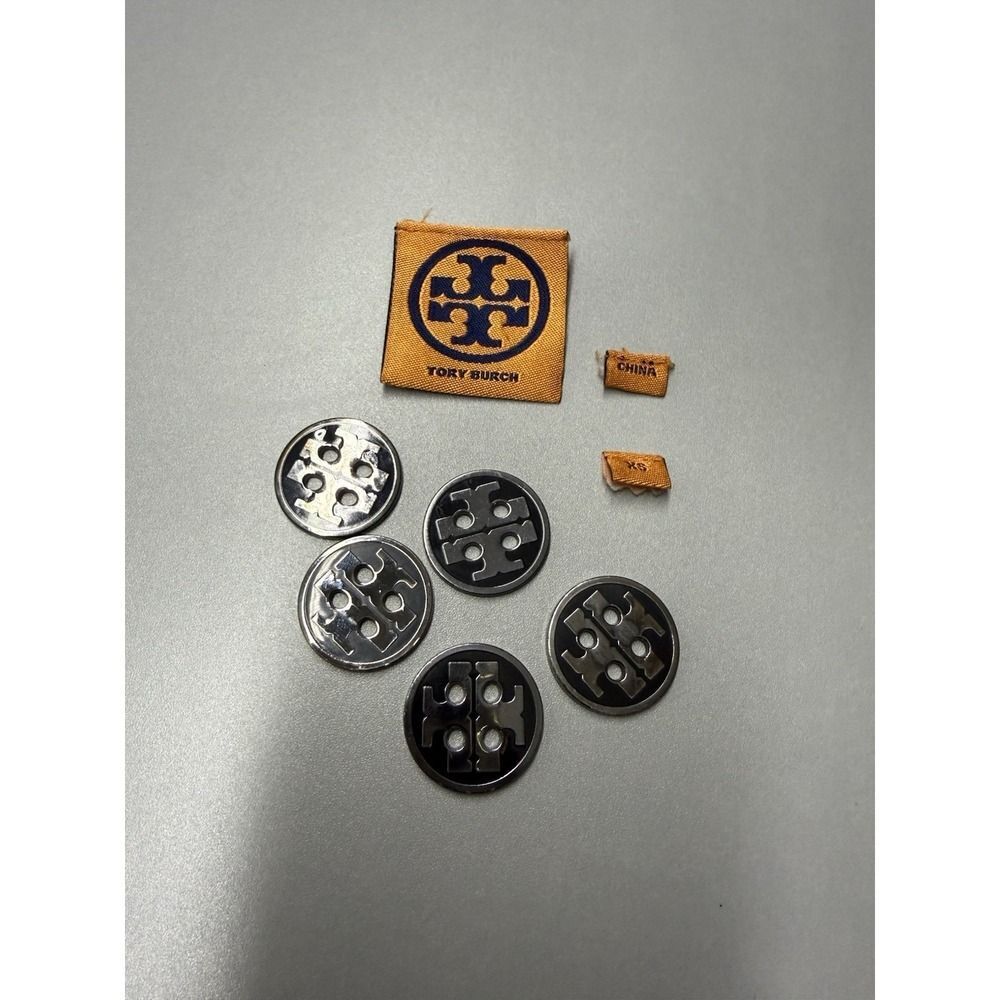 Tory Burch 5pc Black Silver T-Logo 1" Cardigan Replacement Buttons